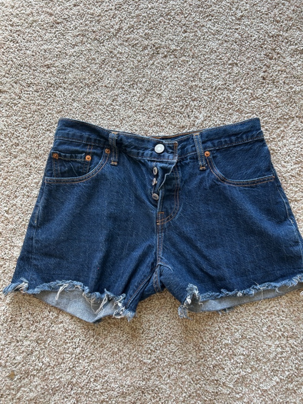 High-Rise Dark Blue Denim Cutoff Shorts